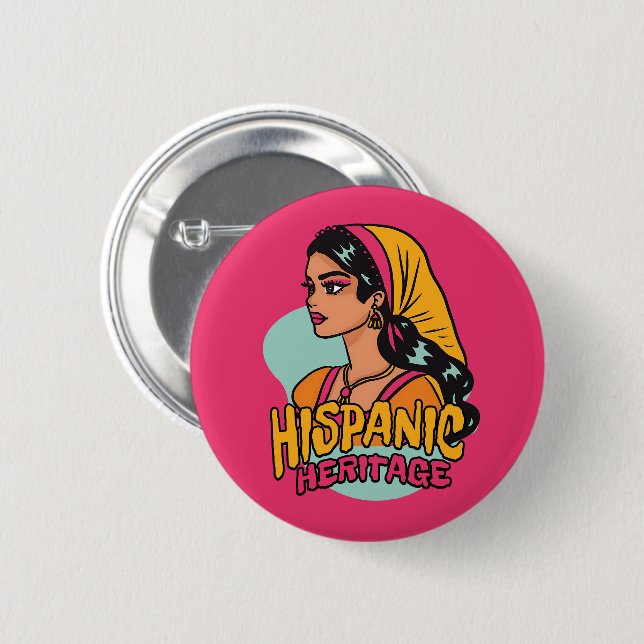 Hispanic Heritage Hand Drawn Hispana Button (Front & Back)
