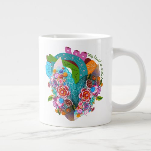Hispanic Heritage Heart With Flowers  Bilingual Giant Coffee Mug