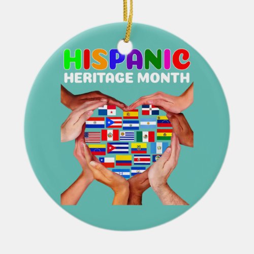 Hispanic Heritage Month All Countries Heart Hands Ceramic Ornament