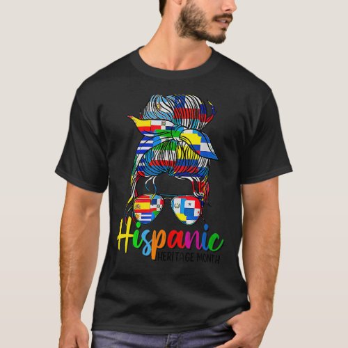 Hispanic Heritage Month Cool Mom Messy Bun Latino  T_Shirt