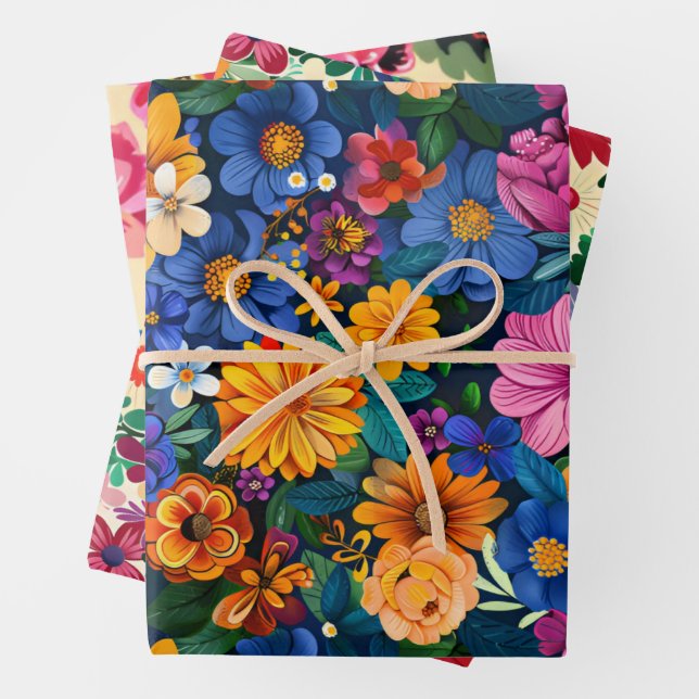 Hispanic Heritage Month Flowers Wrapping Paper Sheets (In situ)