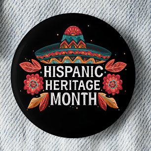 Hispanic Heritage Month Folk Art Sombrero Pinback Button
