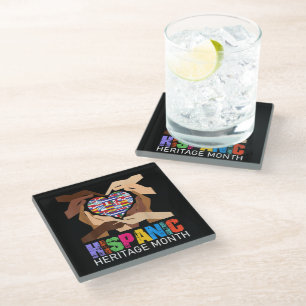 Hispanic Heritage Month Hands Heart Glass Coaster