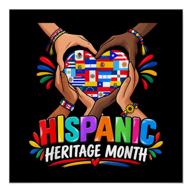 Hispanic Heritage Month Heart Hands Flags Unity Poster (Front)