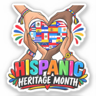 Hispanic Heritage Month Heart Hands Flags Unity Sticker