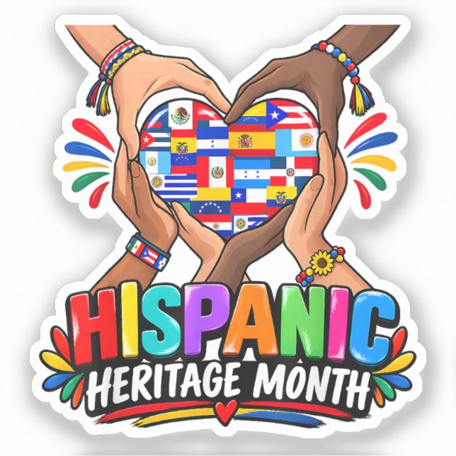 Hispanic Heritage Month Heart Hands Flags Unity Sticker (Front)