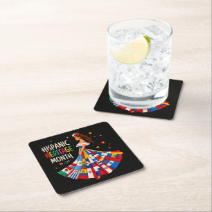 Hispanic Heritage Month Latino Countries Flags Square Paper Coaster