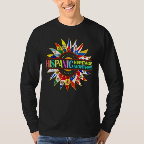 Hispanic Heritage Month Latino Countries Flags Sun T_Shirt