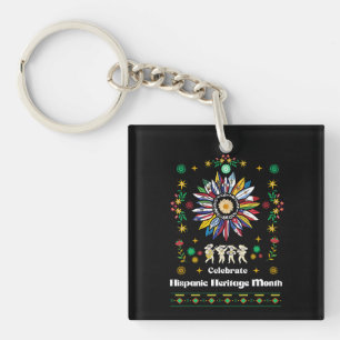Hispanic Heritage Month Latino Flags sunflower De Keychain