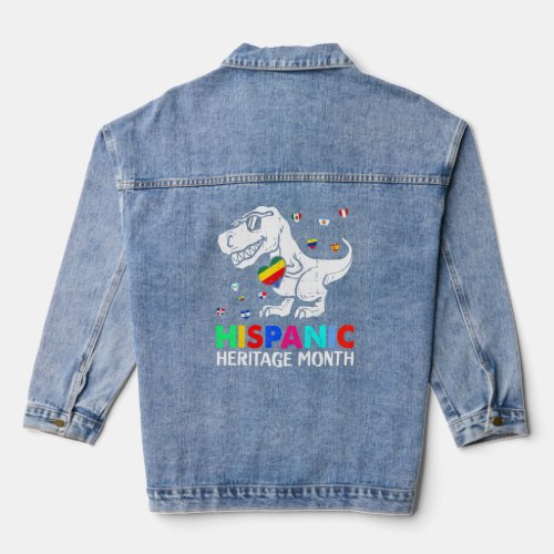 Hispanic Heritage Month Proud Latino Dinosaur Men  Denim Jacket