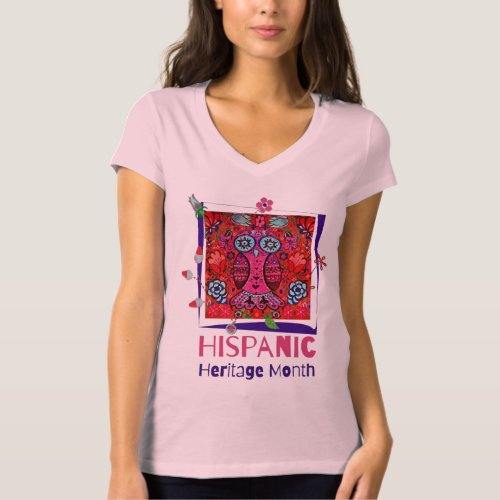 Hispanic Heritage Month Red  Pink Mexican Art T_Shirt