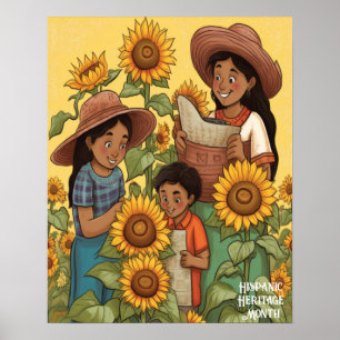 Hispanic Heritage Month Sunflowers Family Mom Boy Poster