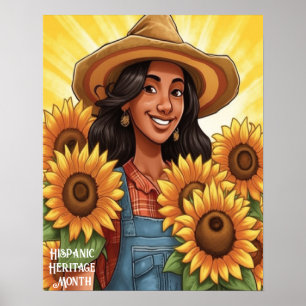 Hispanic Heritage Month Sunflowers Girl Woman Poster
