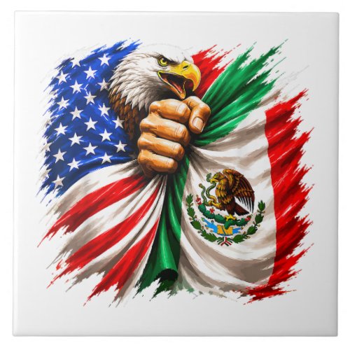 Hispanic Heritage Month USA Mexico Flag Ceramic Tile