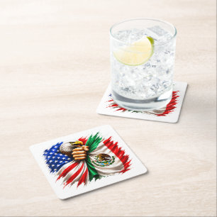 Hispanic Heritage Month USA Mexico Flag Square Paper Coaster
