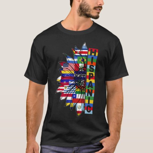 Hispanic Heritage Sunflower Latino Countries Flags T_Shirt