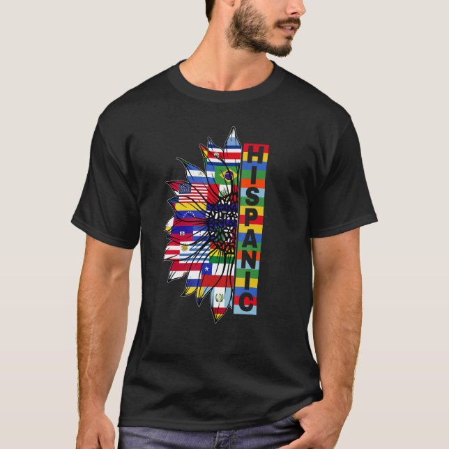 Hispanic Heritage Sunflower Latino Countries Flags T-Shirt (Front)