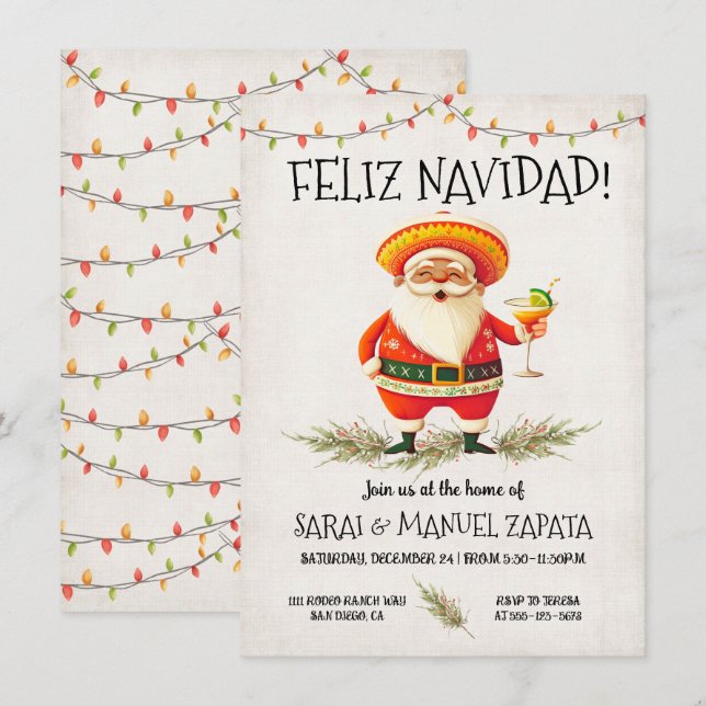 Hispanic Mexican Santa Claus Feliz Navidad Party Invitation (Front/Back)