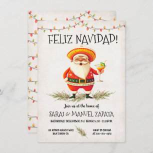 Hispanic Mexican Santa Claus Feliz Navidad Party Invitation
