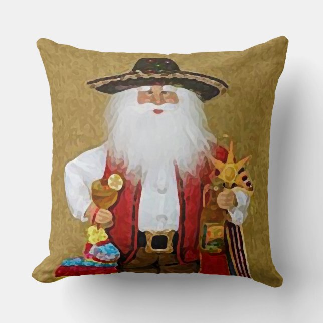 Hispanic Mexican Southwestern Texan Santa Claus Throw Pillow (Front)