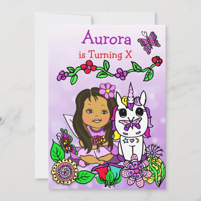 Hispanic or African-American Fairy Birthday Invitation (Front)