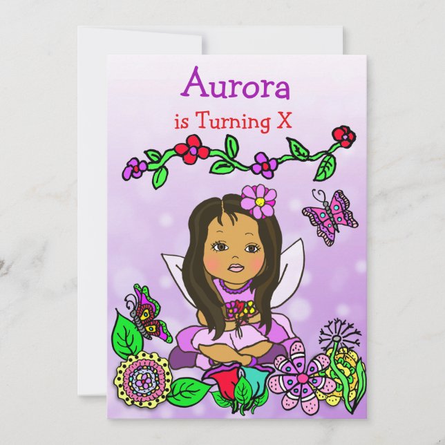Hispanic or African-American Fairy Birthday Invitation (Front)