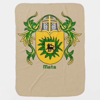 Hispanic Surname Mata Heraldic Shield and Mantling Receiving Blanket