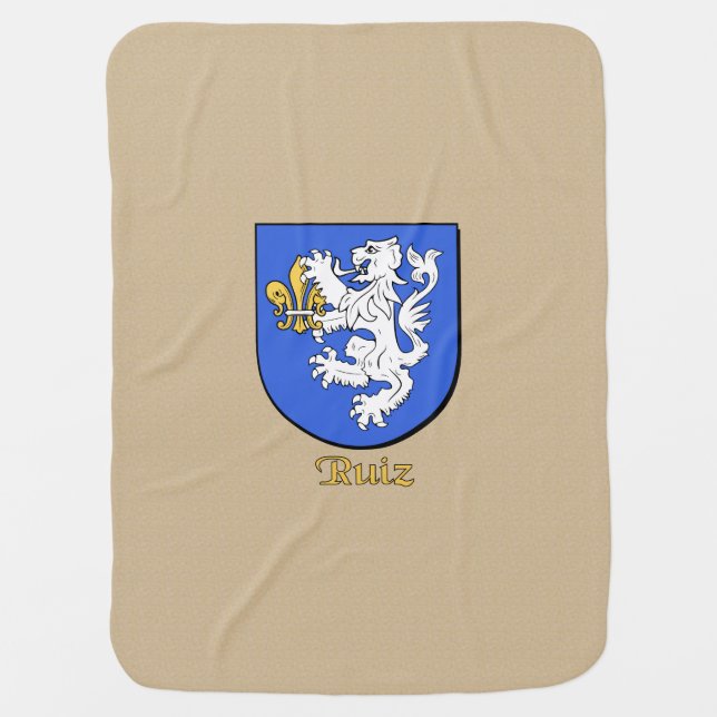 Hispanic Surname Ruiz Heraldic Shield Receiving Blanket (Front)