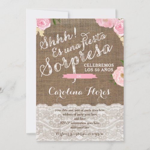 Hispanic Surprise party invite cards for female