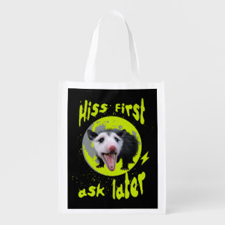 Hiss first, ask later Funny Opossum Hissing Grocery Bag