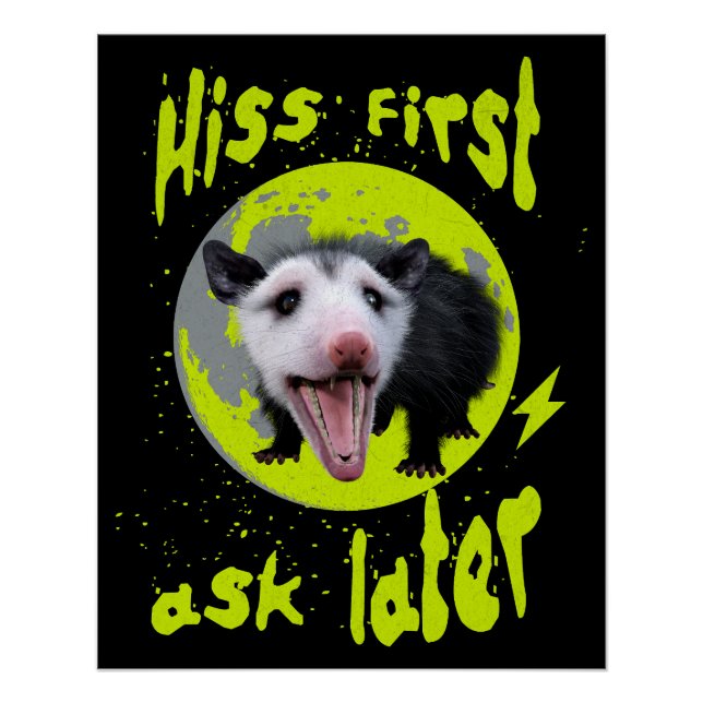 Hiss first, ask later Funny Opossum Hissing Poster (Front)