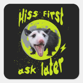 Hiss first, ask later Funny Opossum Hissing Square Sticker