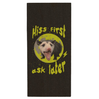 Hiss first, ask later Funny Opossum Hissing Wood Flash Drive