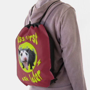 Hiss First Ask Later Funny Opossum Humor Drawstring Bag