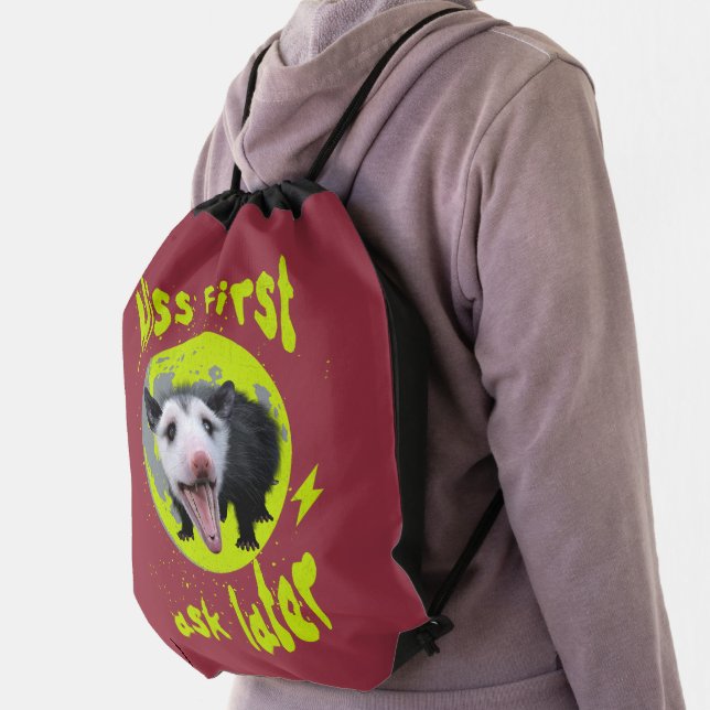 Hiss First Ask Later Funny Opossum Humor  Drawstring Bag (Insitu)