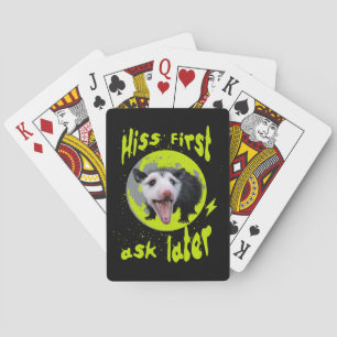 Hiss First Ask Later Funny Opossum Humor Poker Cards