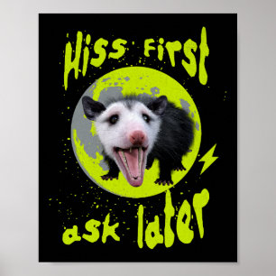 Hiss First Ask Later Funny Opossum Humor Poster