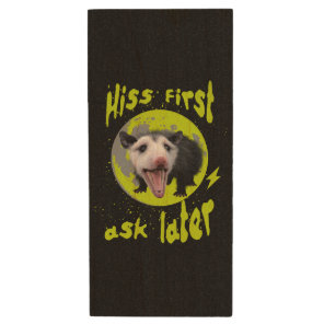 Hiss First Ask Later Funny Opossum Humor  Wood Flash Drive