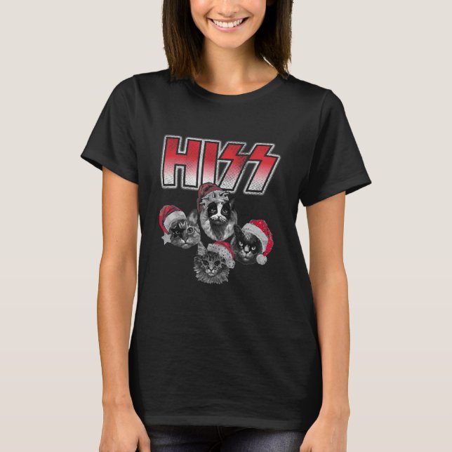 Hiss Funny Rock Band Cat Santa Claus T-Shirt (Front)