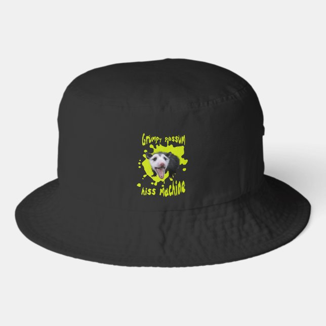 Hiss Machine Funny Grumpy Opossum Feral Humor Bucket Hat (Front)