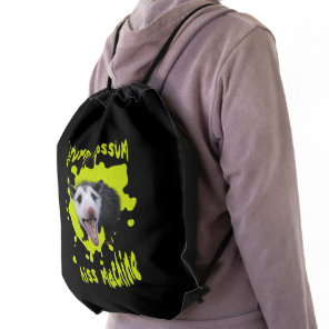 Hiss Machine Funny Grumpy Opossum Feral Humor Drawstring Bag