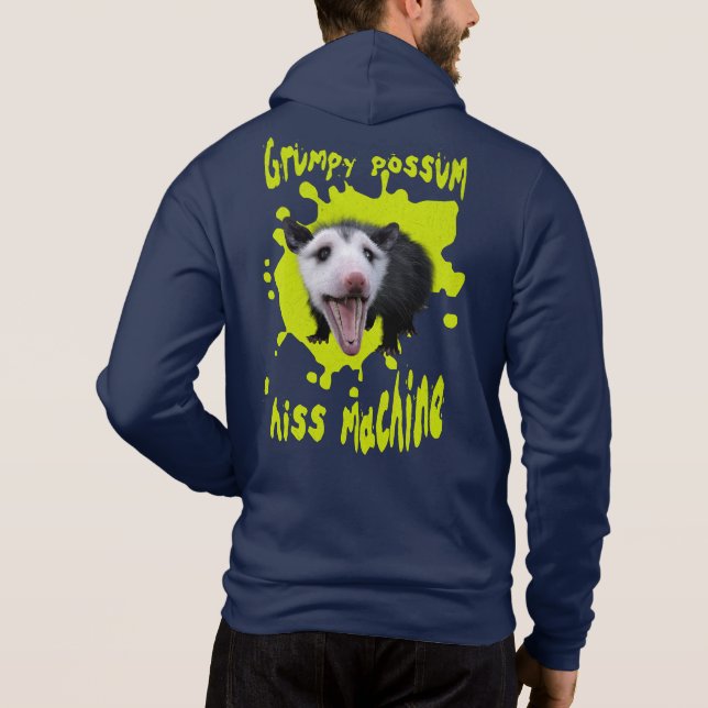 Hiss Machine Funny Grumpy Opossum Feral Humor Hoodie (Back)
