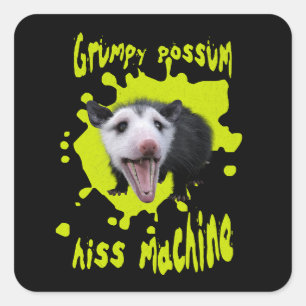 Hiss Machine Funny Grumpy Opossum Feral Humor Square Sticker