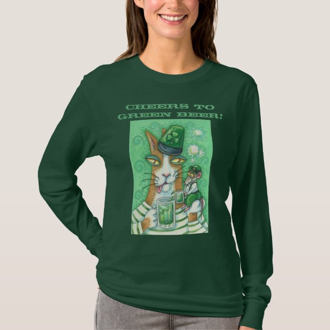 Hiss N Fitz Cat GREEN BEER LONG SLEEVE T SHIRT (Front)