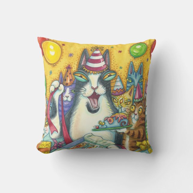 Hiss N' Fitz Cat HAPPY BIRTHDAY THROW PILLOW (Front)