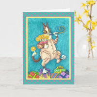 HISS N' FITZ CAT IN BIRTHDAY SUIT, CAKE & CANDLES CARD