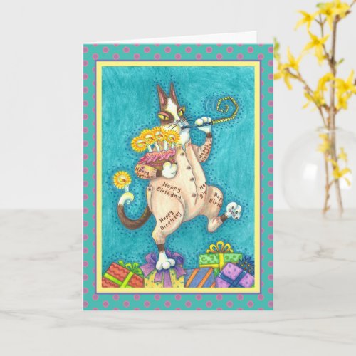 HISS N FITZ CAT IN BIRTHDAY SUIT CAKE  CANDLES CARD