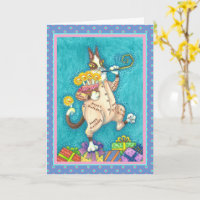 HISS N' FITZ CAT IN BIRTHDAY SUIT, CAKE & CANDLES CARD