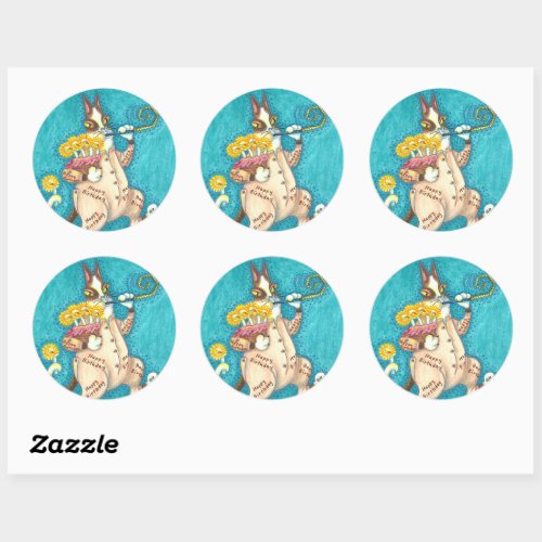 HISS N FITZ CAT IN BIRTHDAY SUIT CAKE  CANDLES CLASSIC ROUND STICKER