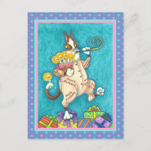 HISS N' FITZ CAT IN BIRTHDAY SUIT, CAKE & CANDLES POSTCARD